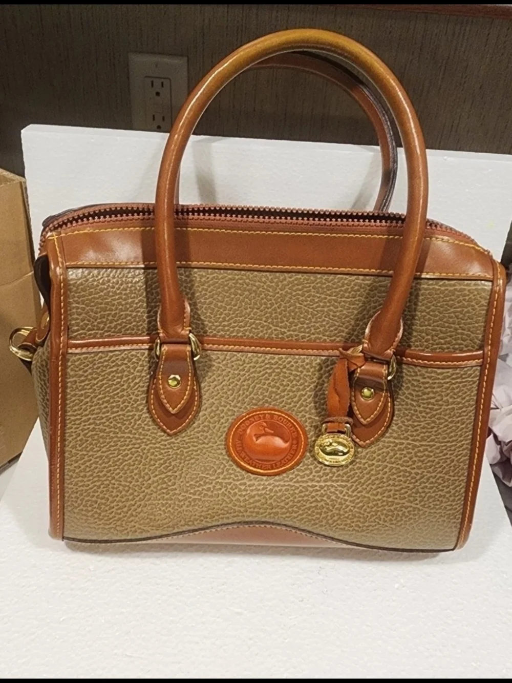 Dooney & Bourke Tan and Brown Pebbled Satchel